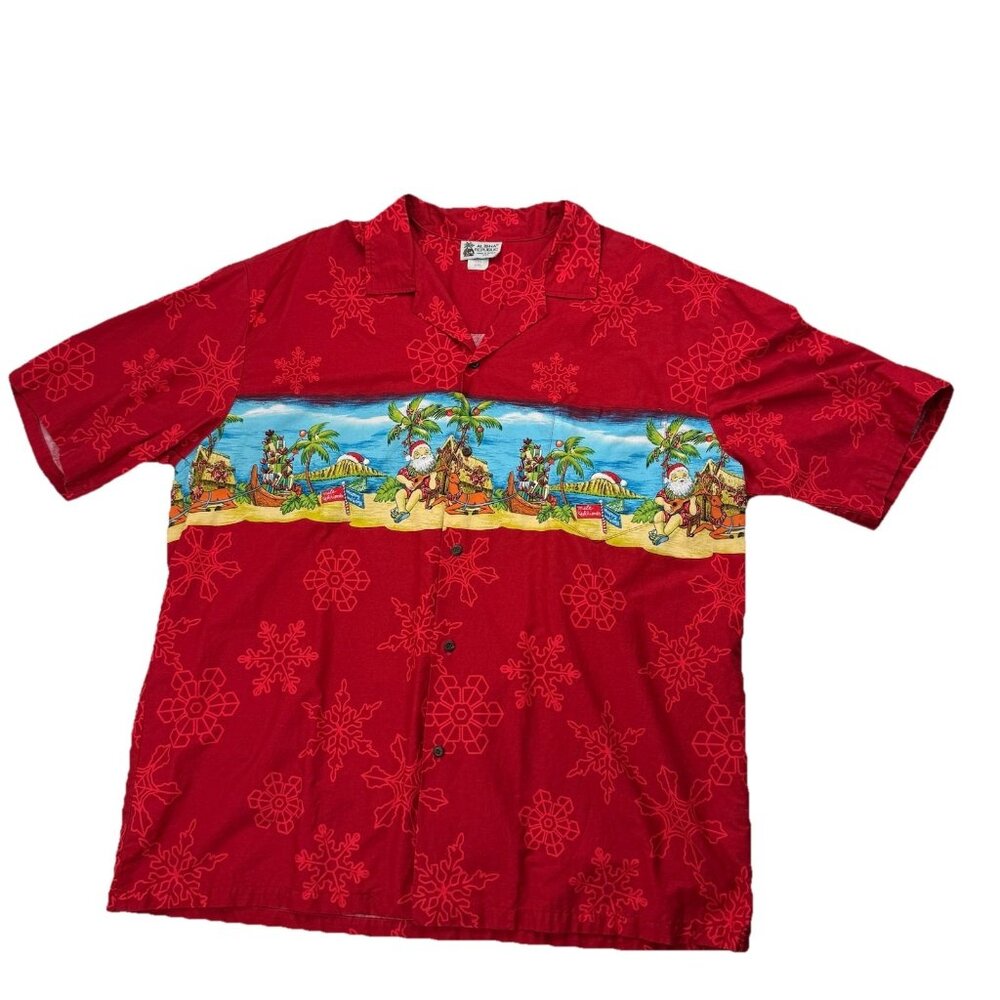 VTG Aloha Republic Mens 2XL Red Santa Snowflake Hawaiian Christmas Shirt